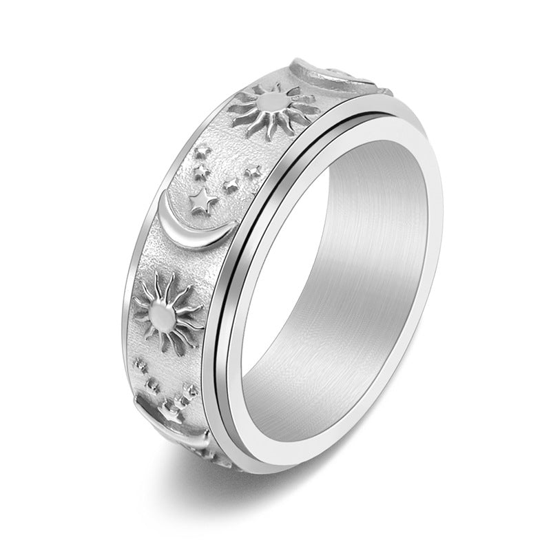 Tungsten Ring Sun Moon and Stars Anniversary Rings For Men