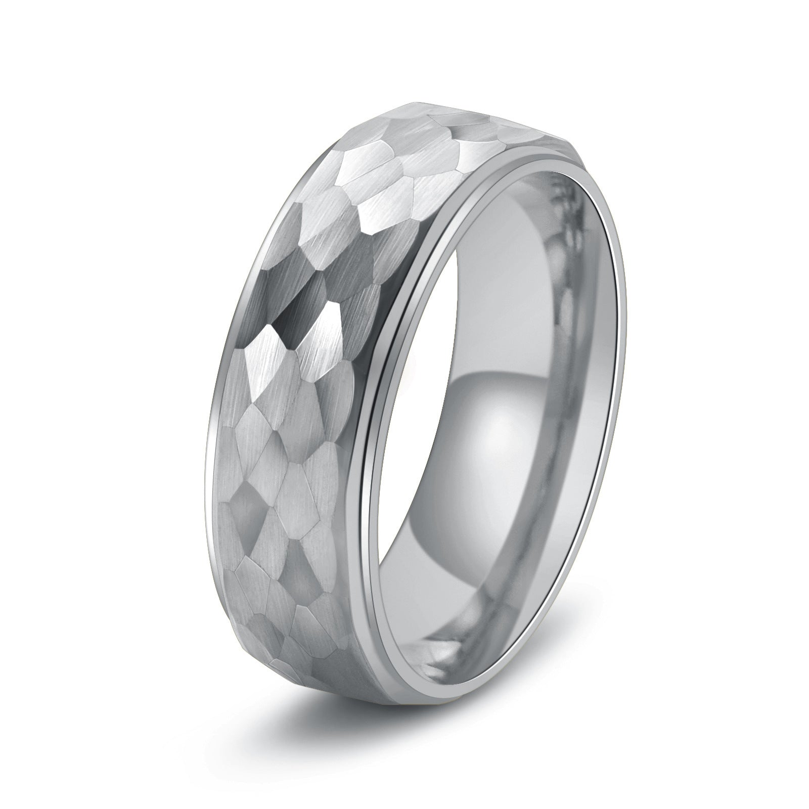 Ahabobo Classic Tungsten Carbide Hammered Texture Men's Wide Wedding Band