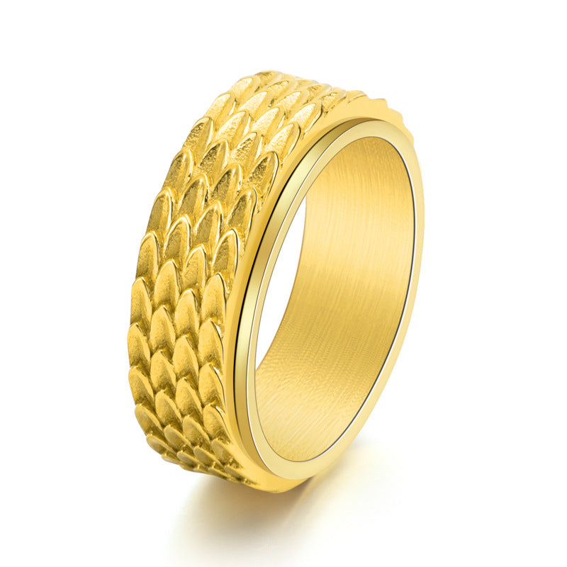 Ahabobo Classic Tungsten Carbide Dragon Scale Rotatable Men's Wide Wedding Band