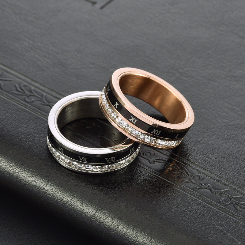Rotatable Square Diamond Tungsten Ring with Roman Numerals For Men