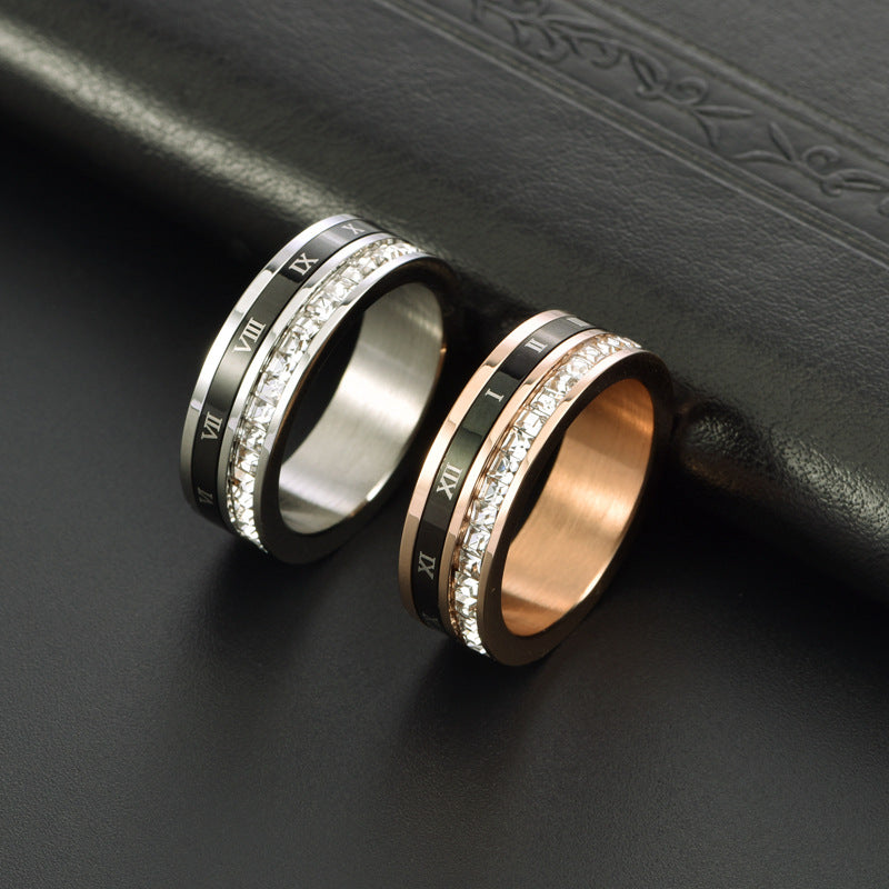 Rotatable Square Diamond Tungsten Ring with Roman Numerals For Men