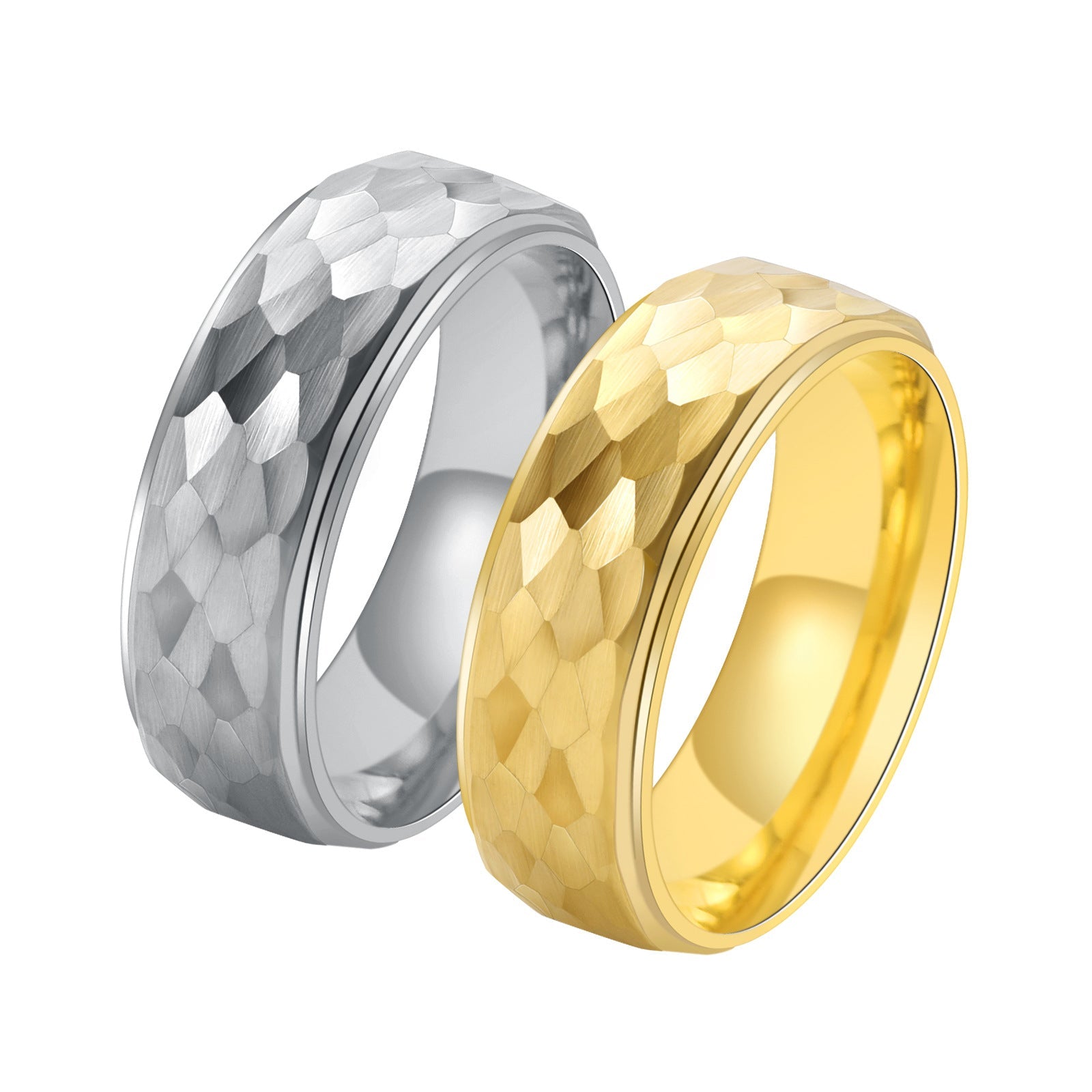 Ahabobo Classic Tungsten Carbide Hammered Texture Men's Wide Wedding Band
