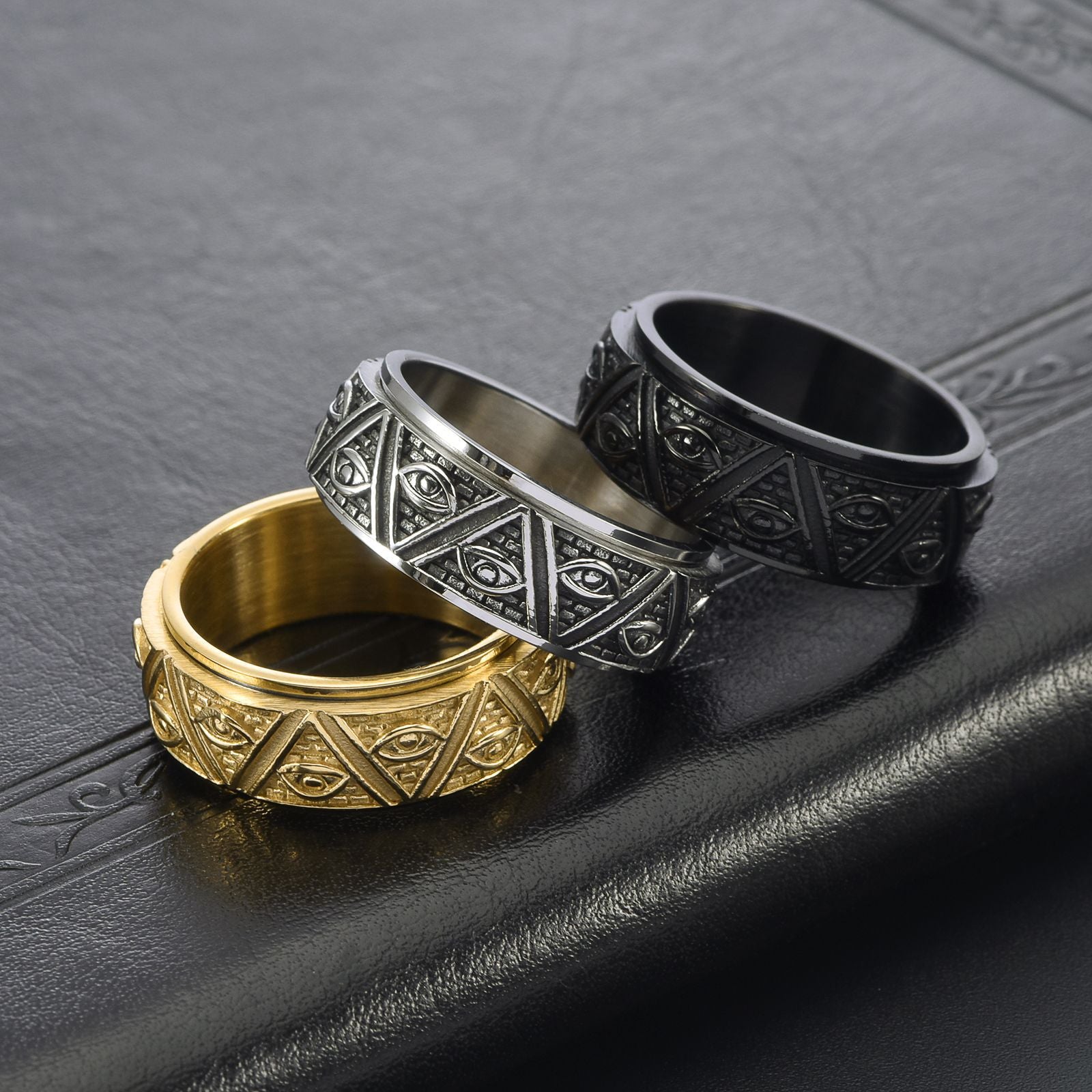 Tungsten Carbide Triangular Pyramid The Eye of God Men's Wide Wedding Band