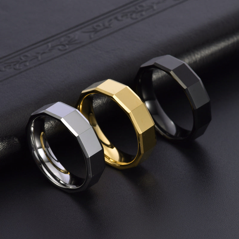 Ahabobo Classic Tungsten Carbide Faceted Men's Wide Wedding Band