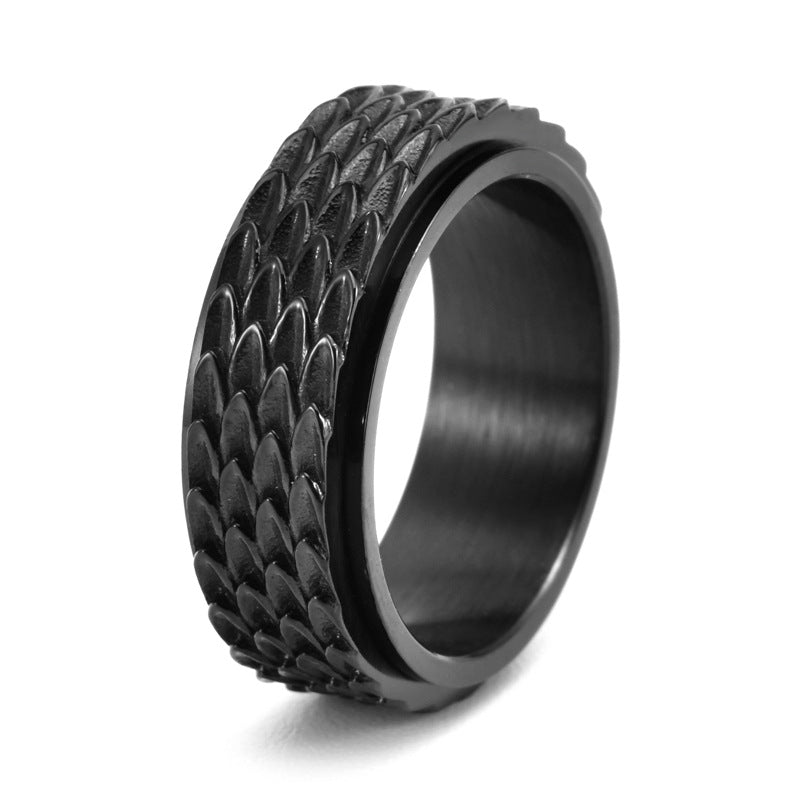 Ahabobo Classic Tungsten Carbide Dragon Scale Rotatable Men's Wide Wedding Band