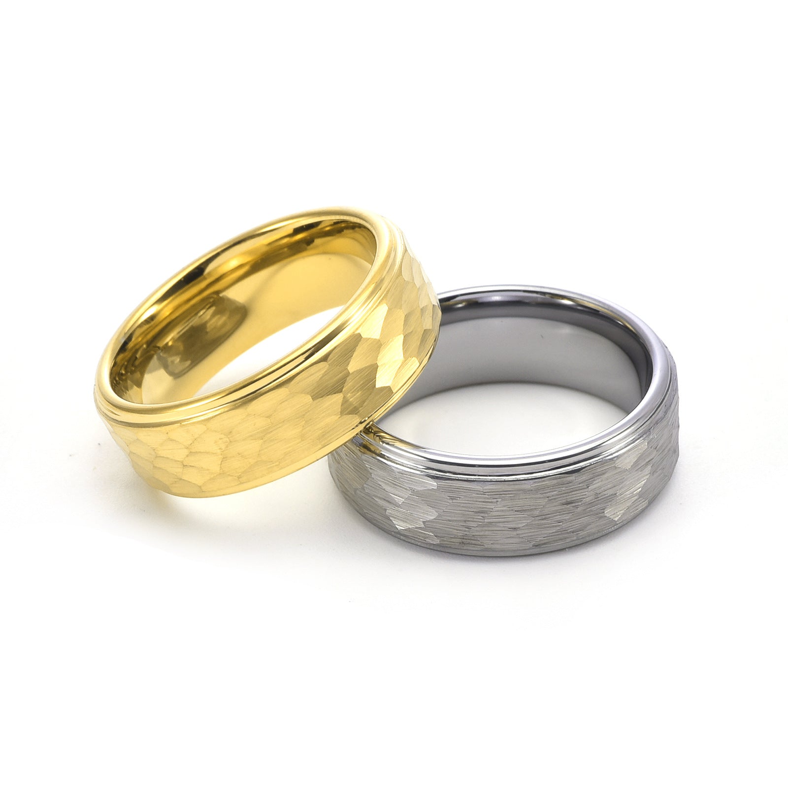 Ahabobo Classic Tungsten Carbide Hammered Texture Men's Wide Wedding Band