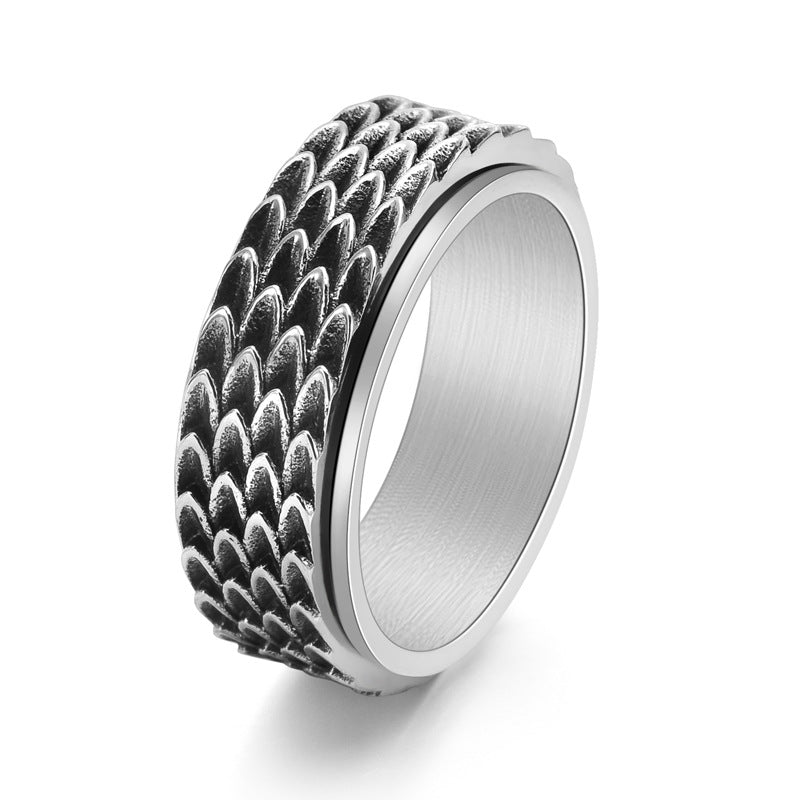 Ahabobo Classic Tungsten Carbide Dragon Scale Rotatable Men's Wide Wedding Band