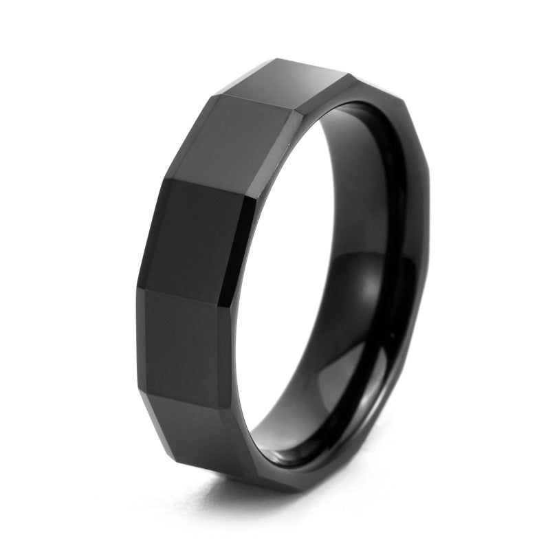 Ahabobo Classic Tungsten Carbide Faceted Men's Wide Wedding Band