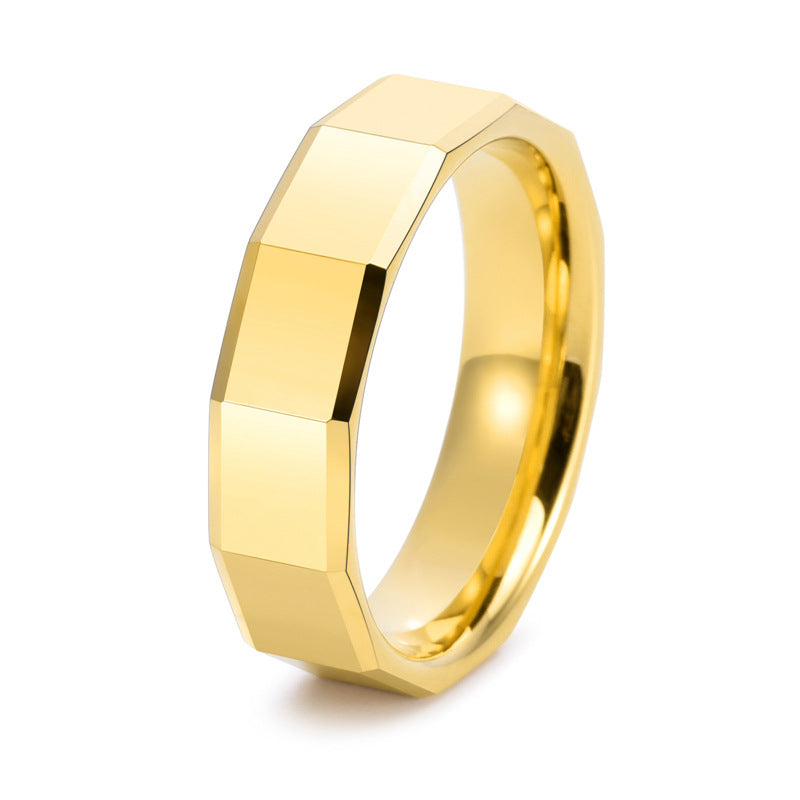 Ahabobo Classic Tungsten Carbide Faceted Men's Wide Wedding Band