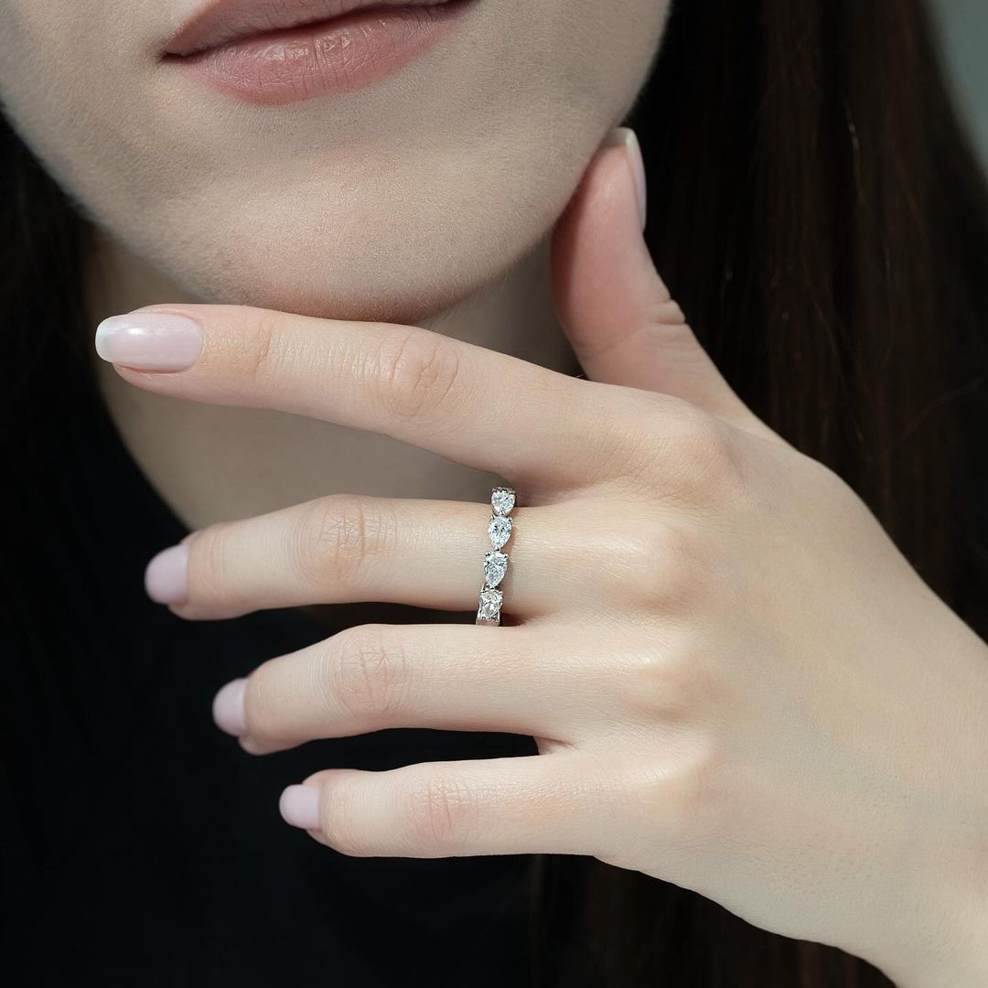 Full Eternity Pear Cut Diamond Wedding Band Anniversary Rings for Her