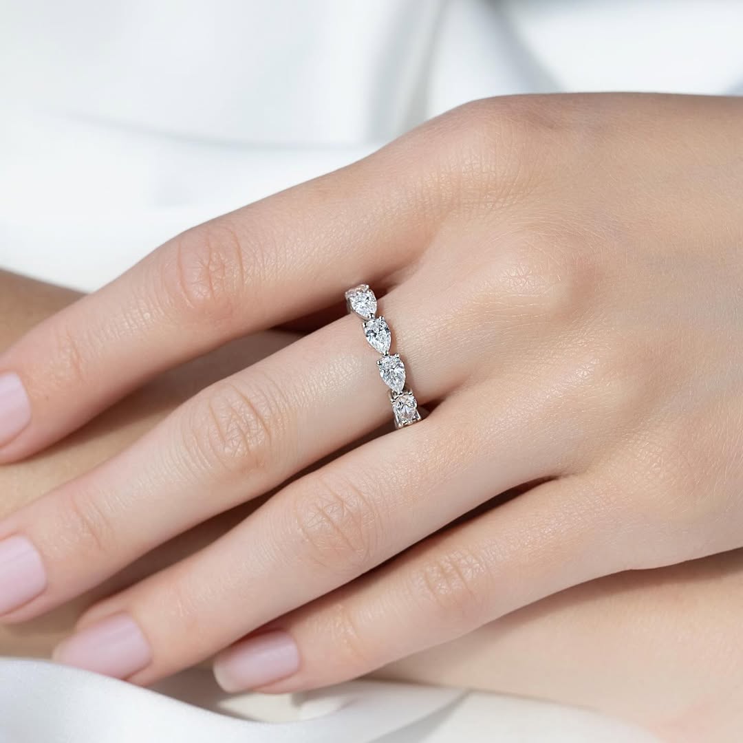 Full Eternity Pear Cut Diamond Wedding Band Anniversary Rings for Her