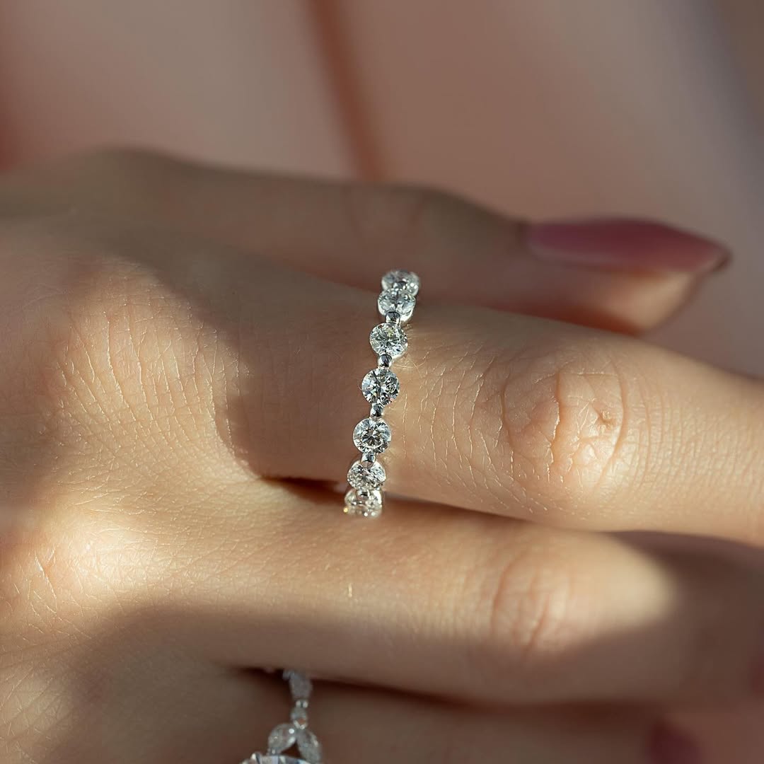 Sterling Silver Eternity Round Cut Women's Stackable Wedding Band