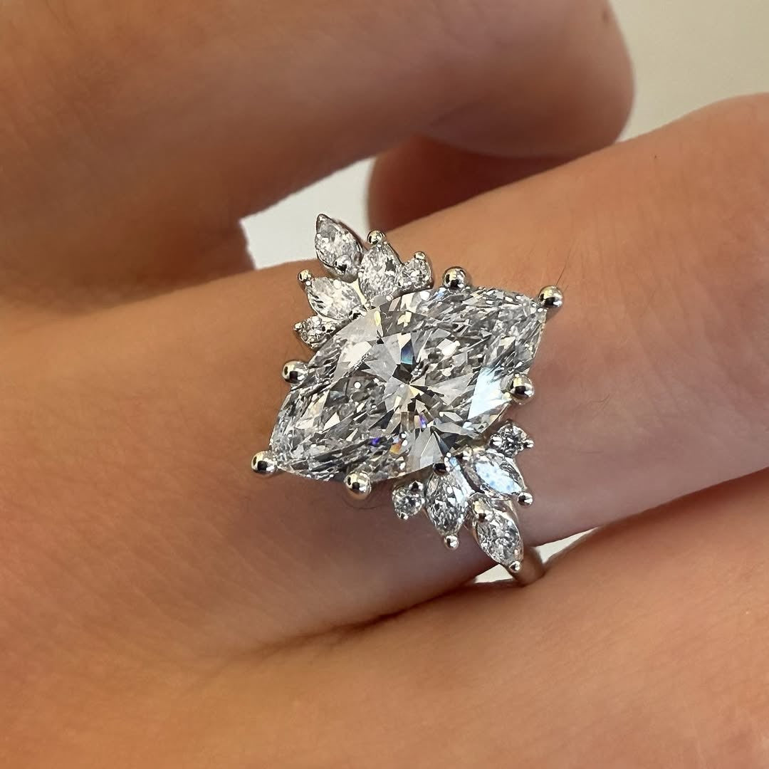 Vintage 3.0Ct Marquise Cut Engagement Ring In Sterling Silver For Women