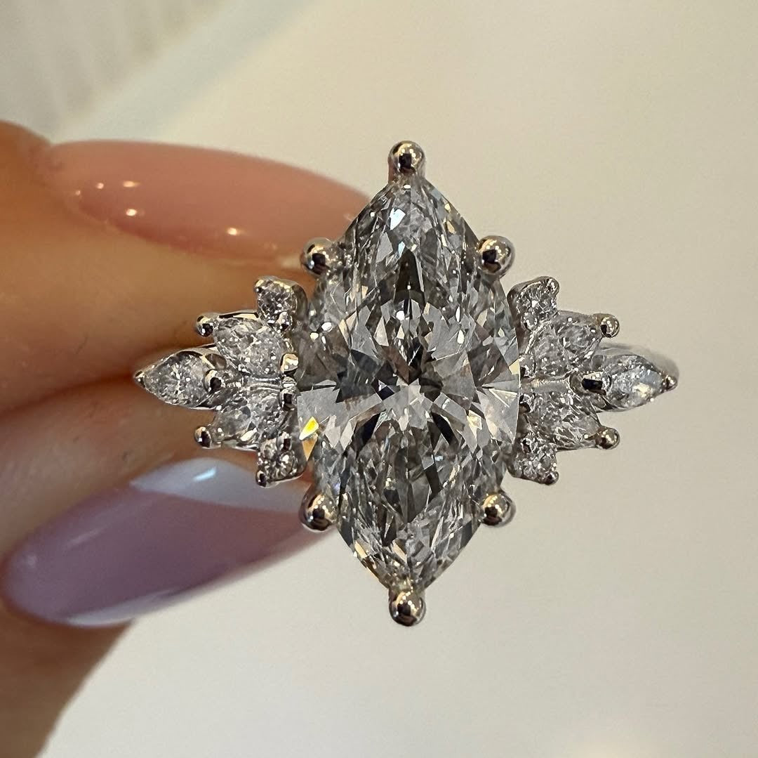 Vintage 3.0Ct Marquise Cut Engagement Ring In Sterling Silver For Women