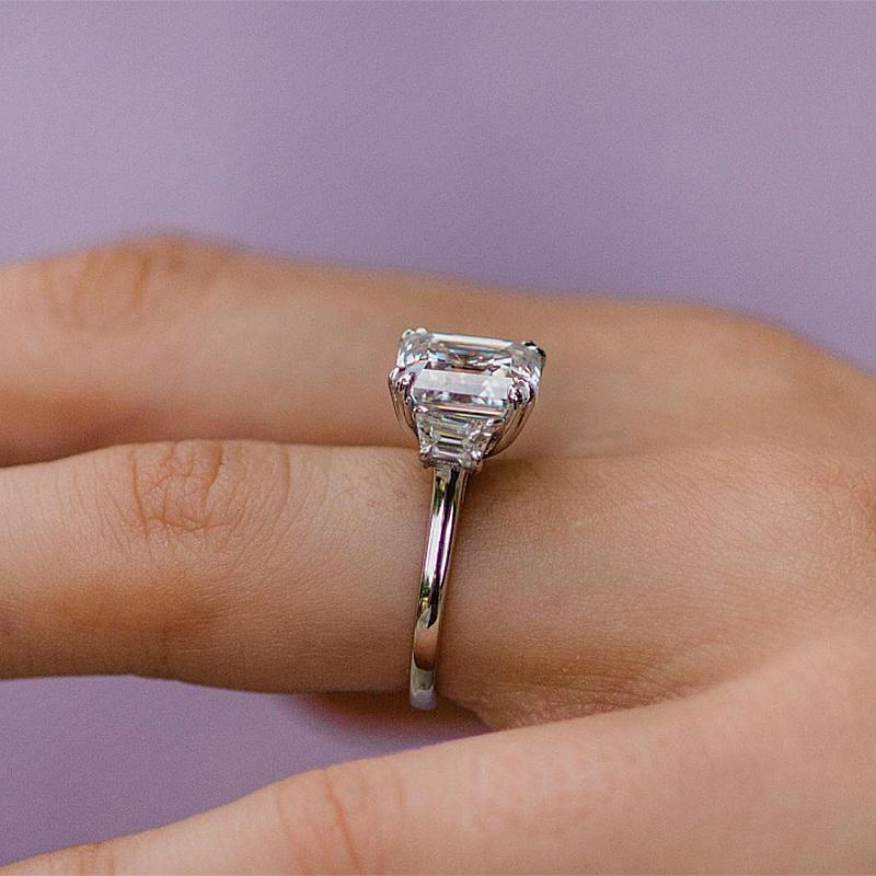 Exclusive Asscher Cut Three Stone Women's Engagement Ring In Sterling Silver