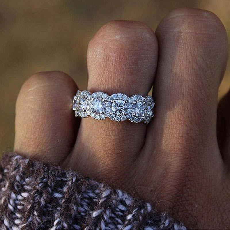 Halo Round Cut Five Stone Anniversary Ring for Her