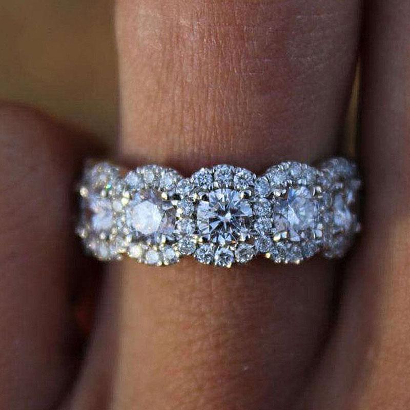Halo Round Cut Five Stone Anniversary Ring for Her