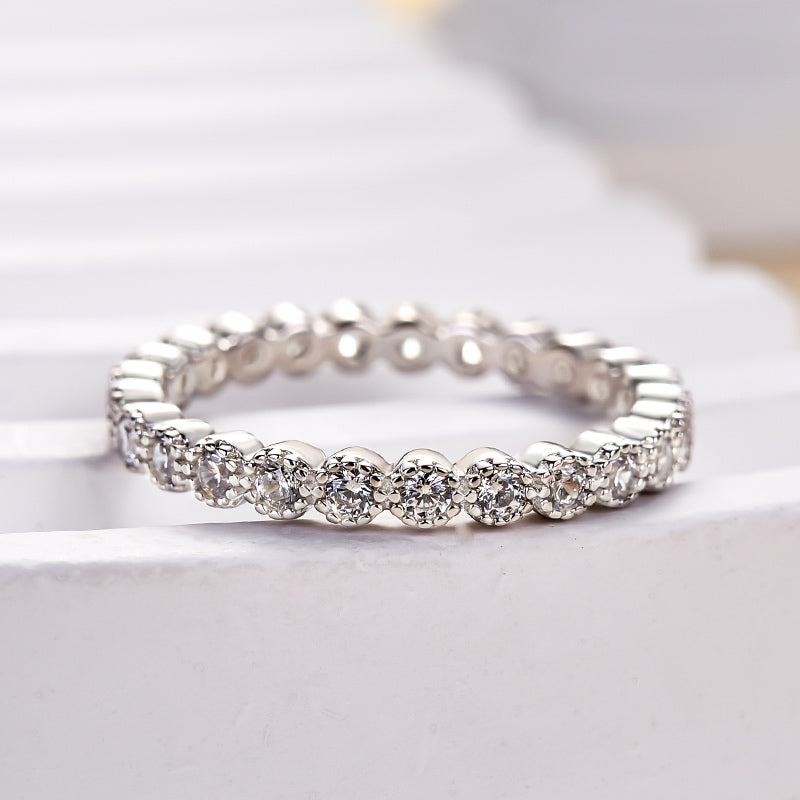 Vintage Pave Wedding Band In Sterling Silver