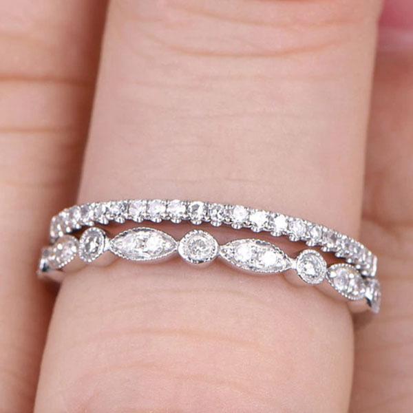 Half Eternity Stackable Sona Simulated Diamonds Wedding Band Set