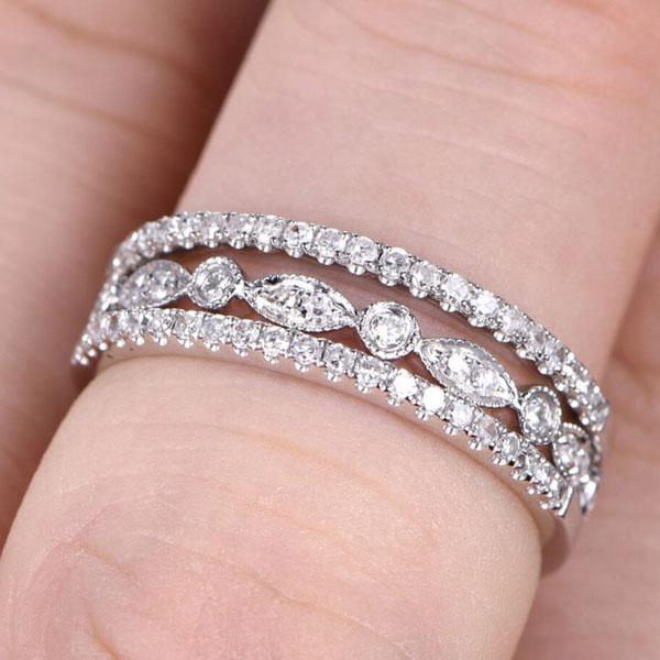 Eternity 3PC Stacking Wedding Band Set In White Gold Plated
