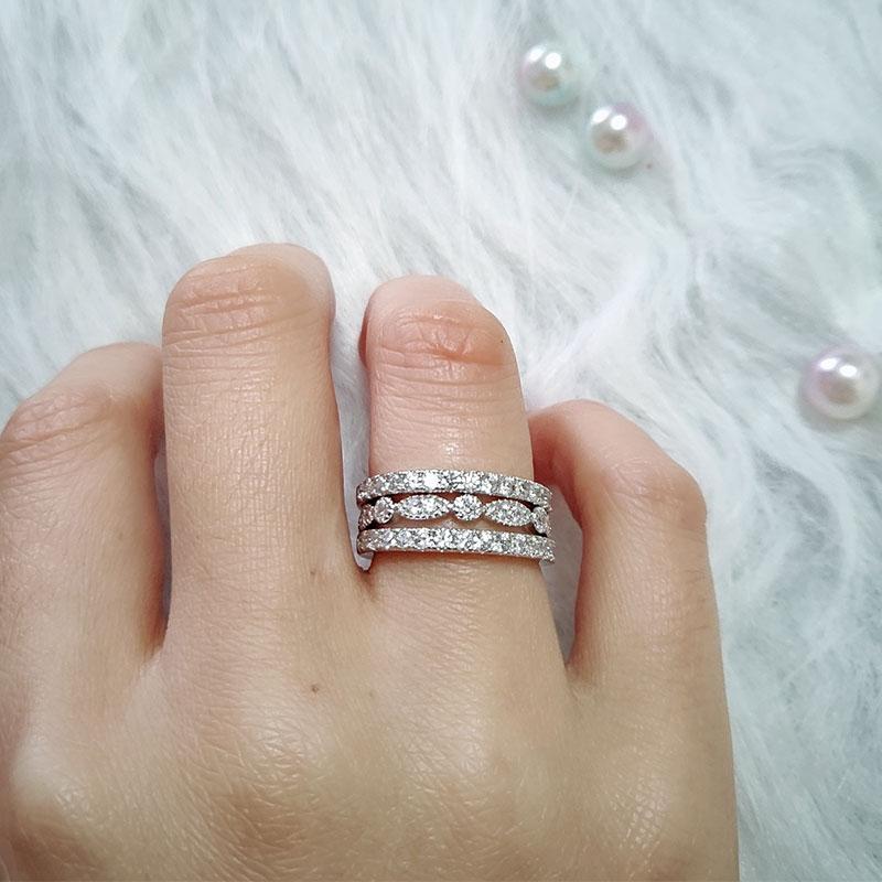 Eternity 3PC Stacking Wedding Band Set In White Gold Plated