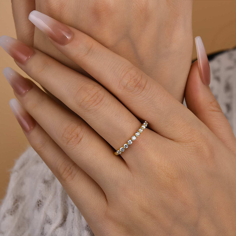 Ahabobo Moissanite Round Cut Half Eternity Thin Women's Wedding Band In Sterling Silver