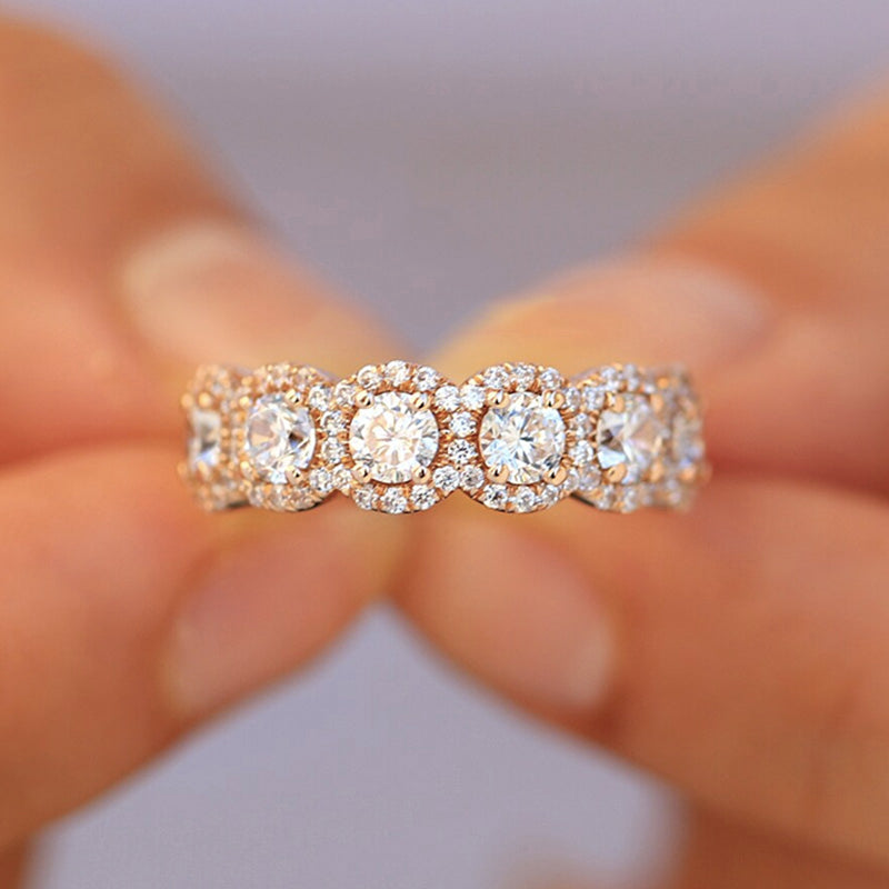 Halo Round Cut Five Stone Anniversary Ring for Her