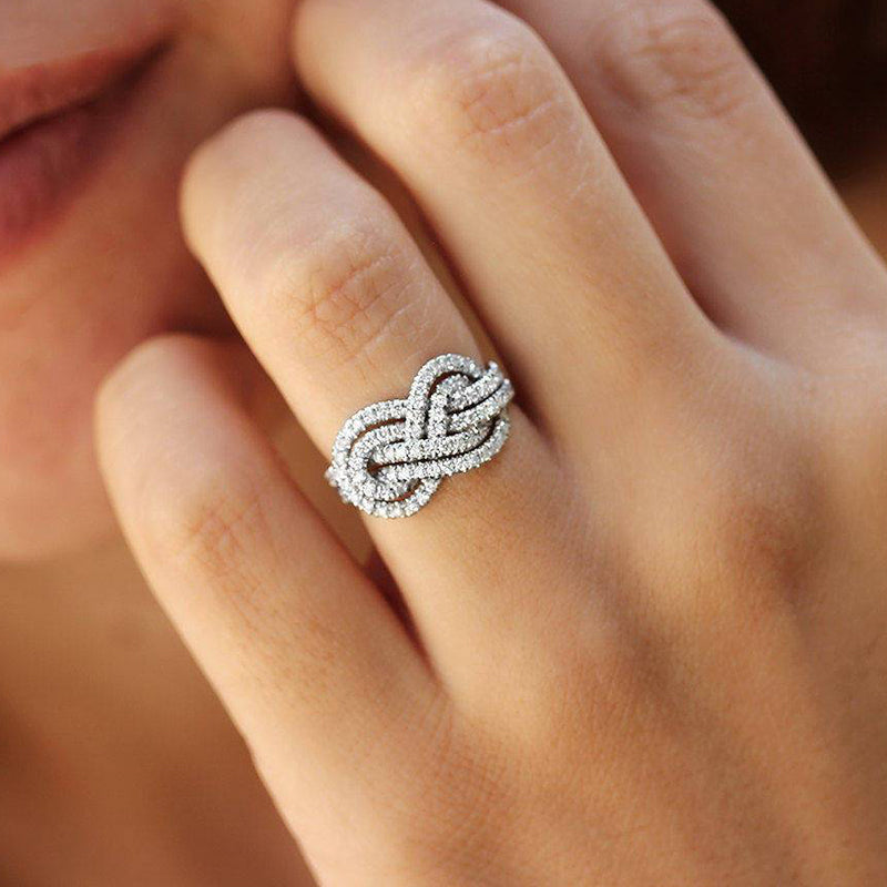 Gorgeous Pave Infinity Knot Design Wedding Band for Women In Sterling Silver