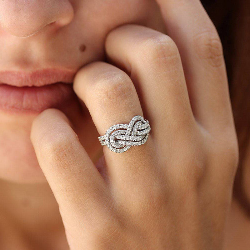 Gorgeous Pave Infinity Knot Design Wedding Band for Women In Sterling Silver