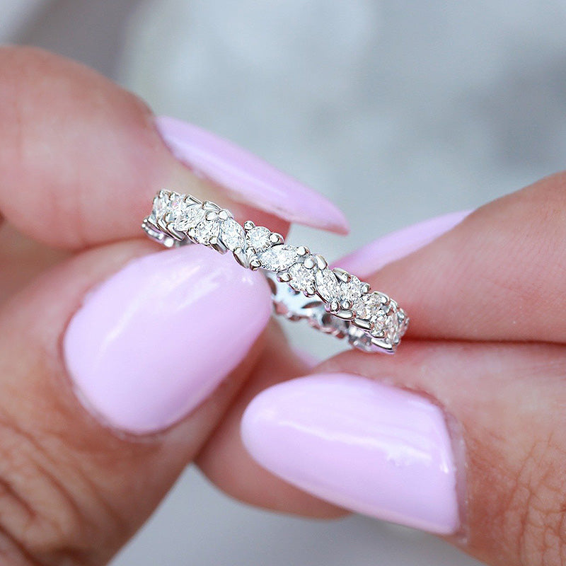 Stunning Marquise & Round Cut 4PC Wedding Band Set In Sterling Silver