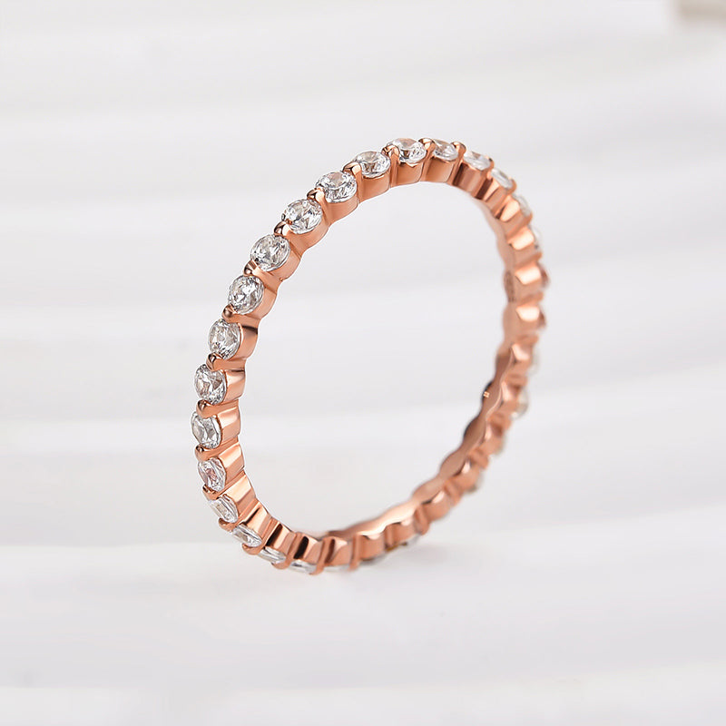 Classic Round Cut Full Eternity Wedding Band In Sterling Silver