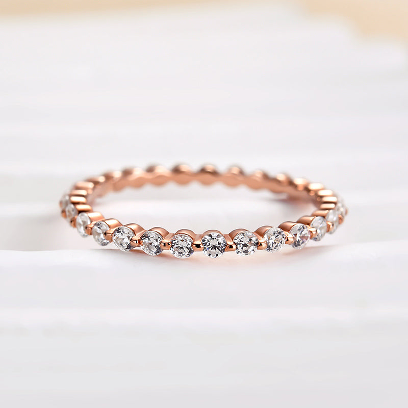 Classic Round Cut Full Eternity Wedding Band In Sterling Silver