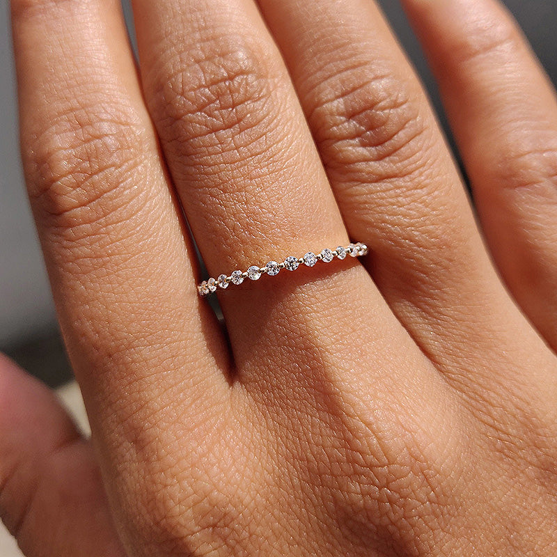 Classic Round Cut Full Eternity Wedding Band In Sterling Silver