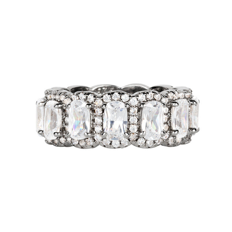 Stunning Cushion Cut 3PC Wedding Band Set For Women In Sterling Silver