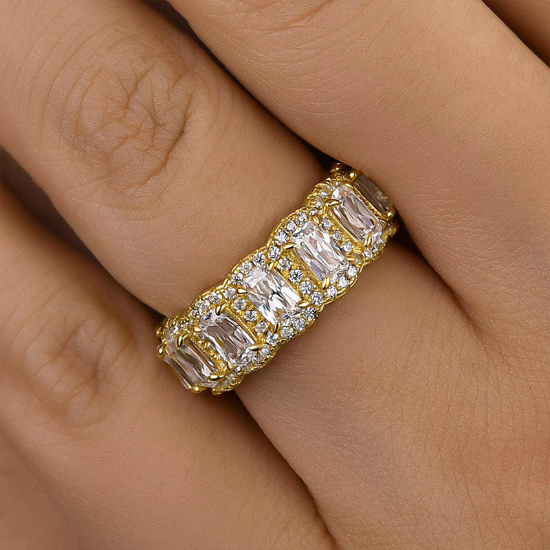 Luxurious Halo Cushion Cut Wide Wedding Band For Women In Sterling Silver