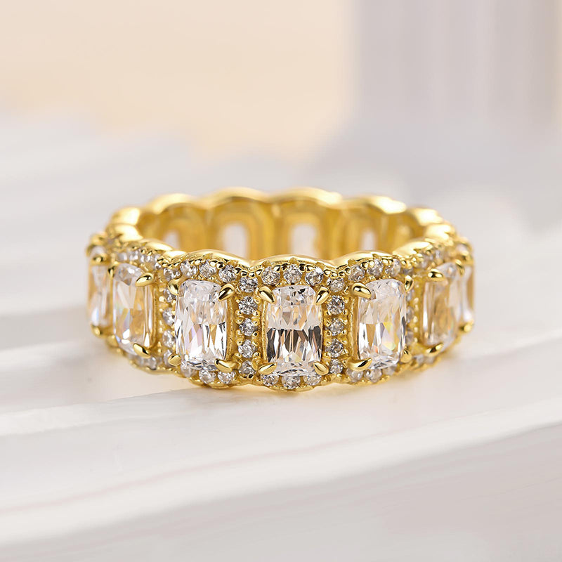 Luxurious Halo Cushion Cut Wide Wedding Band For Women In Sterling Silver