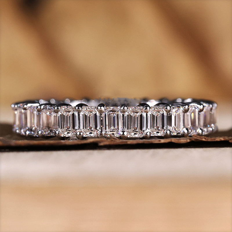 Classic Emerald Cut Sona Simulated Diamonds Women's Wedding Band