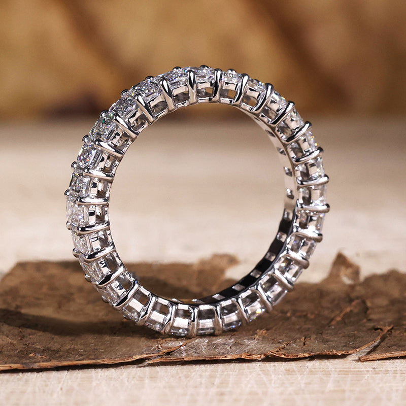 Classic Emerald Cut Sona Simulated Diamonds Women's Wedding Band