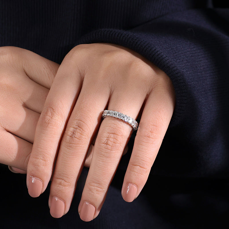 Classic Emerald Cut Sona Simulated Diamonds Women's Wedding Band