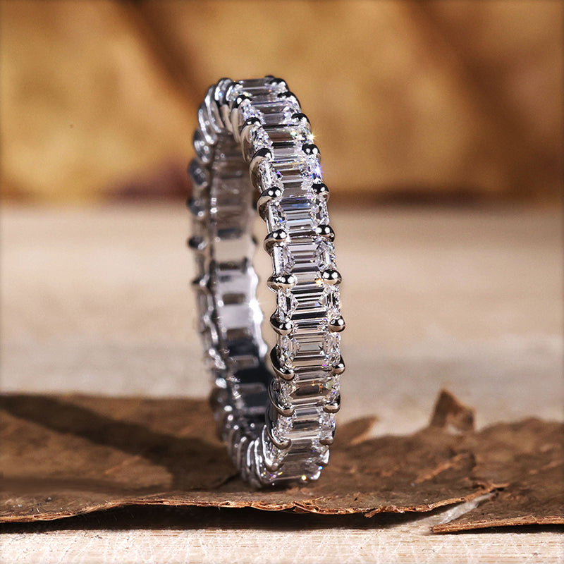 Classic Emerald Cut Sona Simulated Diamonds Women's Wedding Band