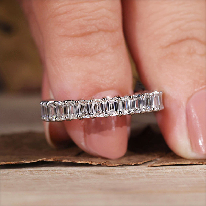 Classic Emerald Cut Sona Simulated Diamonds Women's Wedding Band