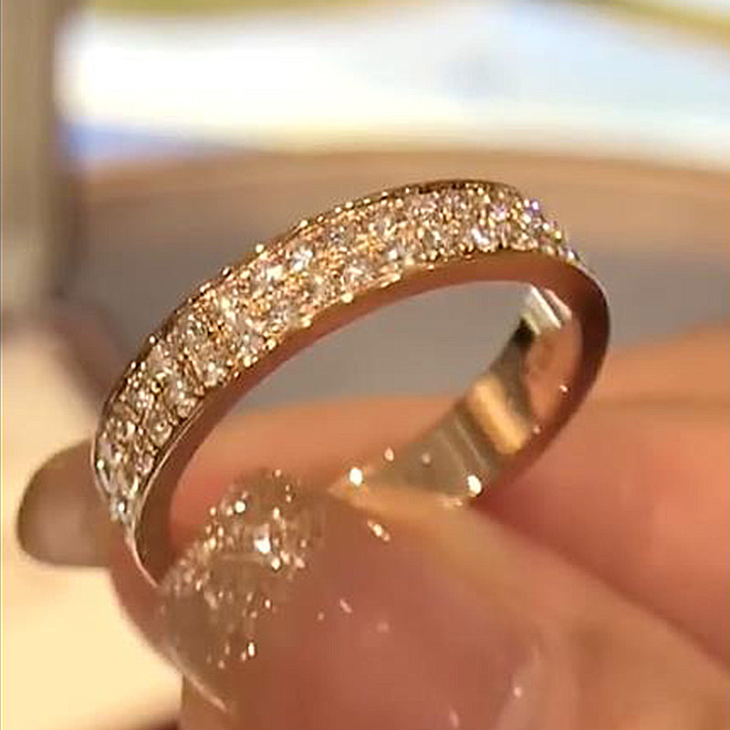 Sparkle Rose Gold Half Round Cut Women's Wide Wedding Band In Sterling Silver