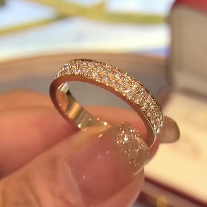 Sparkle Rose Gold Half Round Cut Women's Wide Wedding Band In Sterling Silver