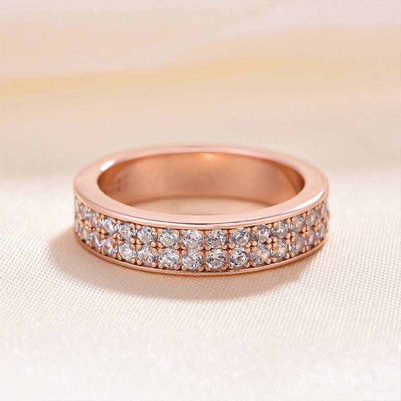 Sparkle Rose Gold Half Round Cut Women's Wide Wedding Band In Sterling Silver