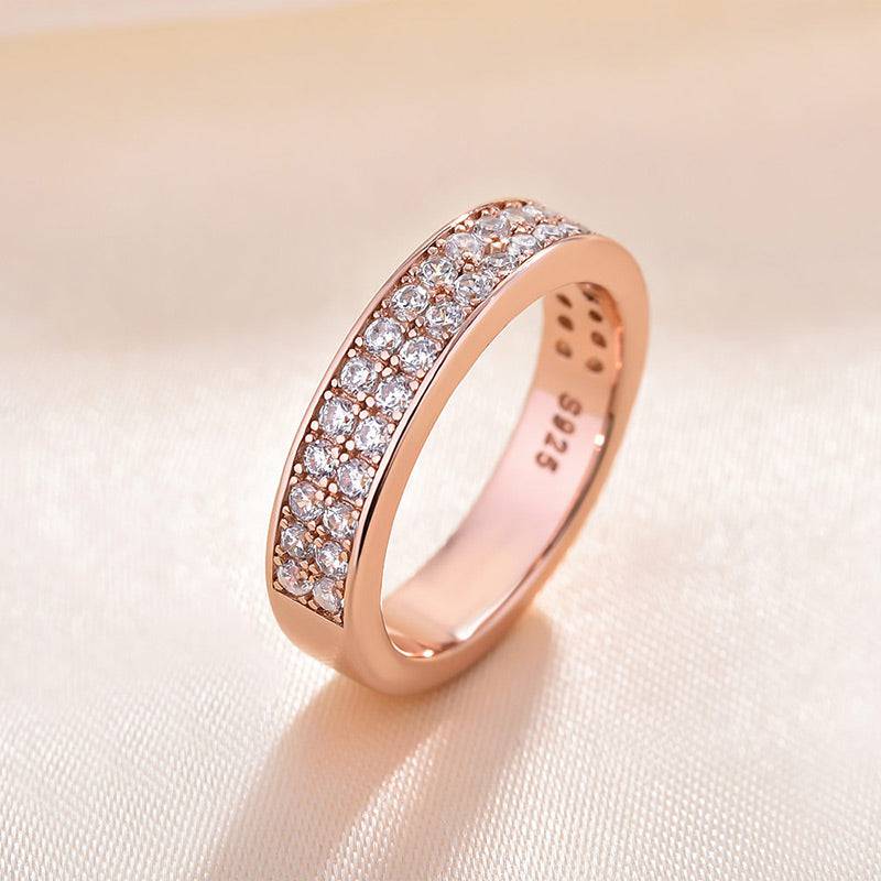 Sparkle Rose Gold Half Round Cut Women's Wide Wedding Band In Sterling Silver