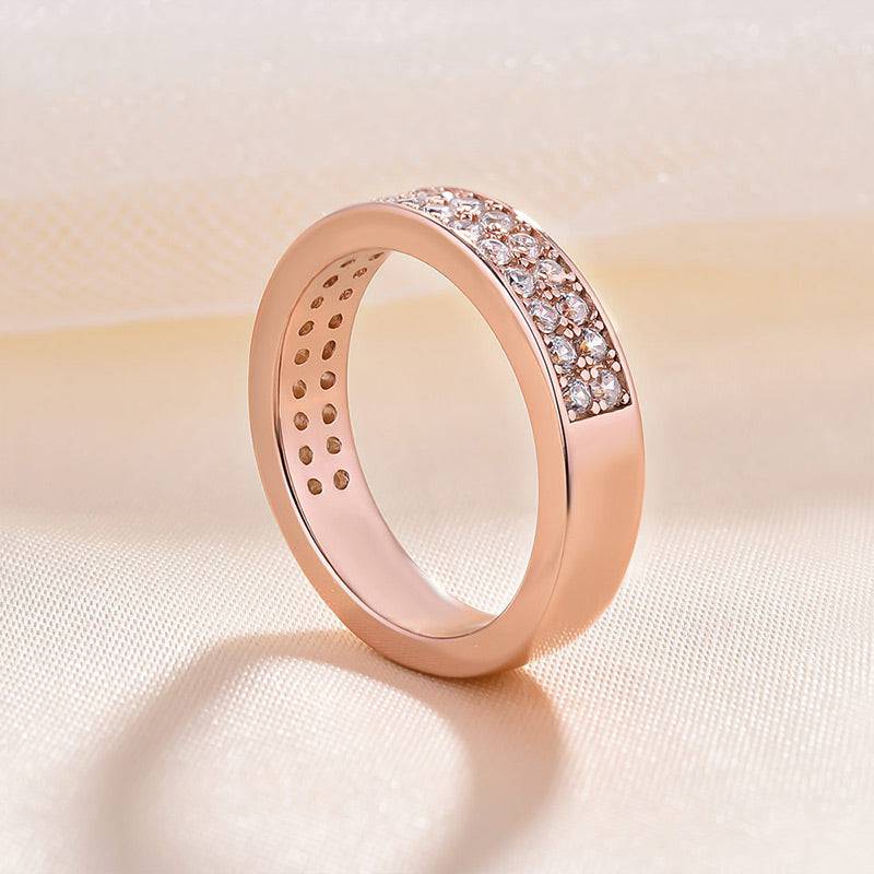 Sparkle Rose Gold Half Round Cut Women's Wide Wedding Band In Sterling Silver
