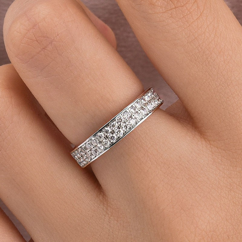 Half 1.0 Ct Round Cut Moissanite Wide Wedding Band In Sterling Silver