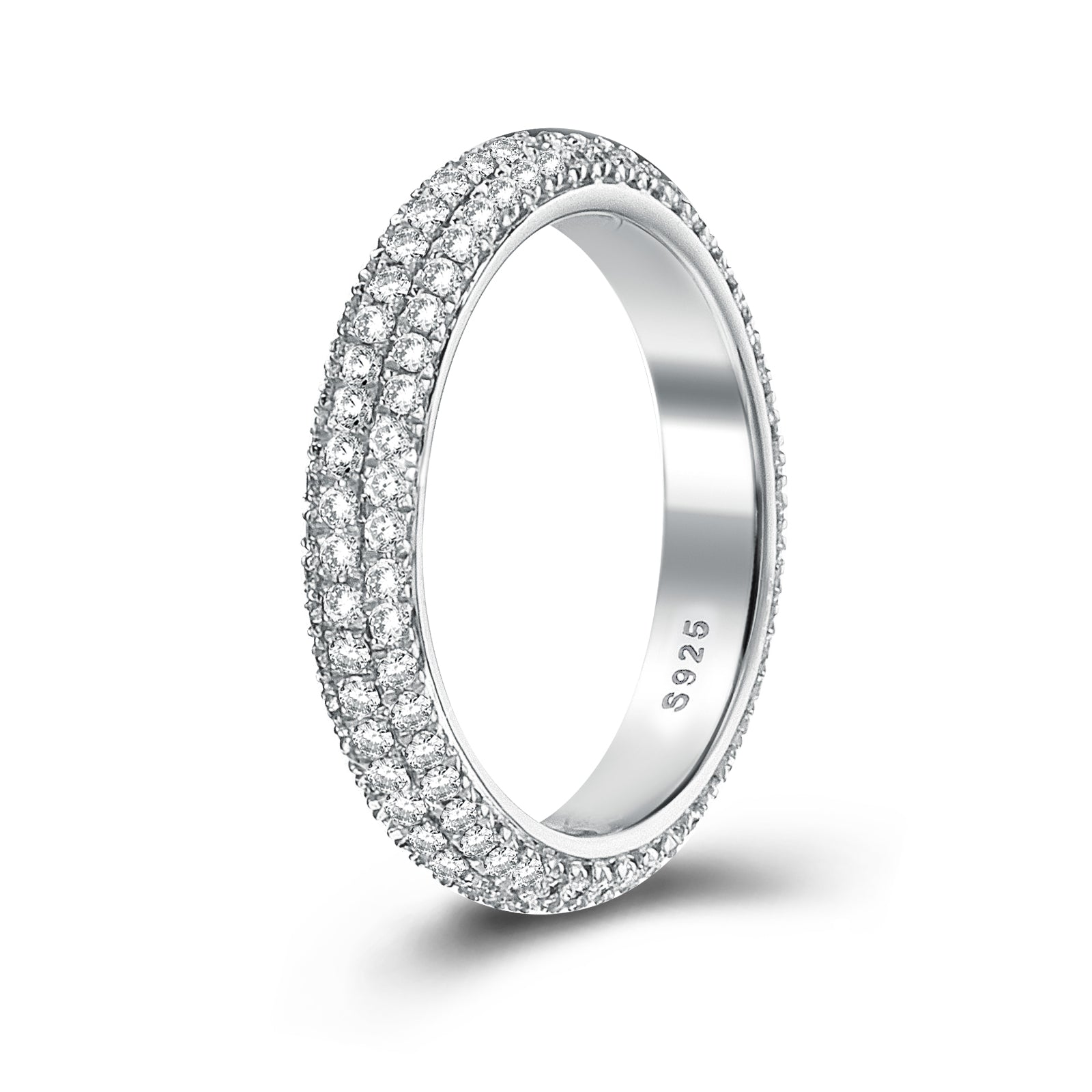 Vintage 3 Row Design Round Cut Women's Wedding Band In Sterling Silver