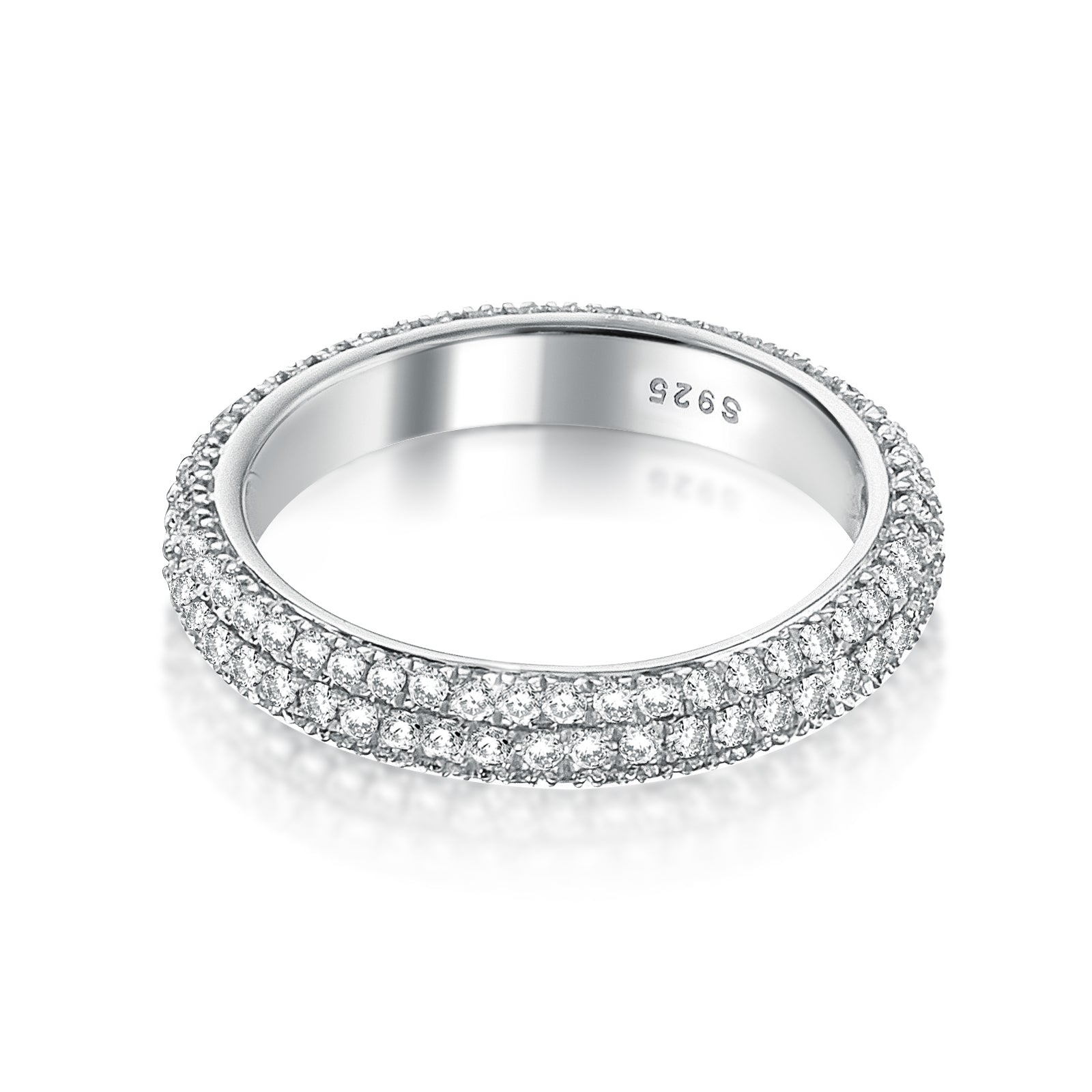 Vintage 3 Row Design Round Cut Women's Wedding Band In Sterling Silver