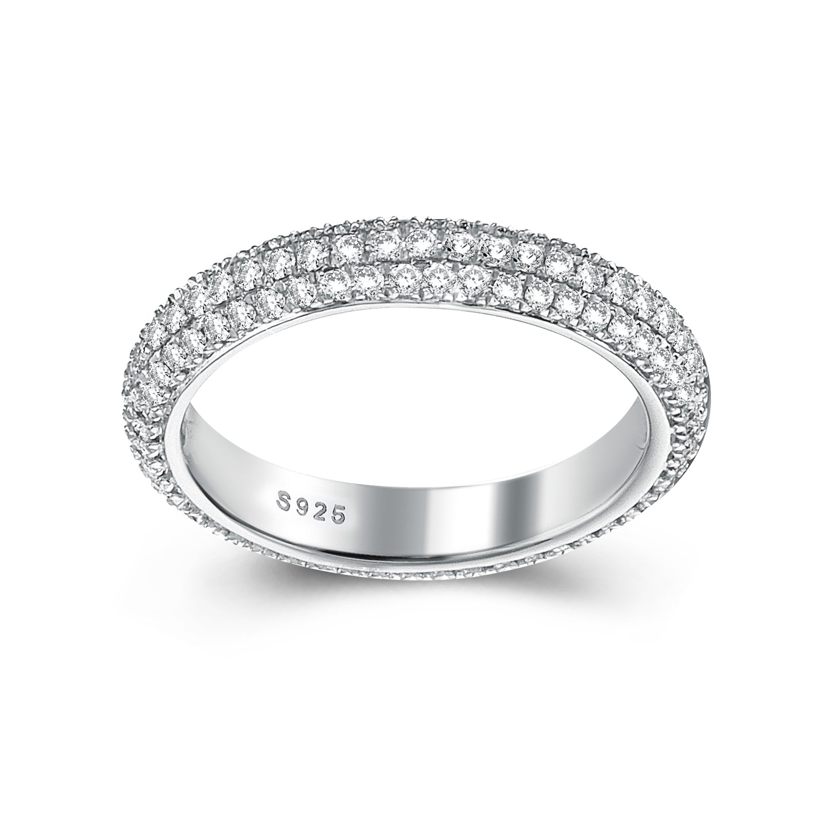 Vintage 3 Row Design Round Cut Women's Wedding Band In Sterling Silver